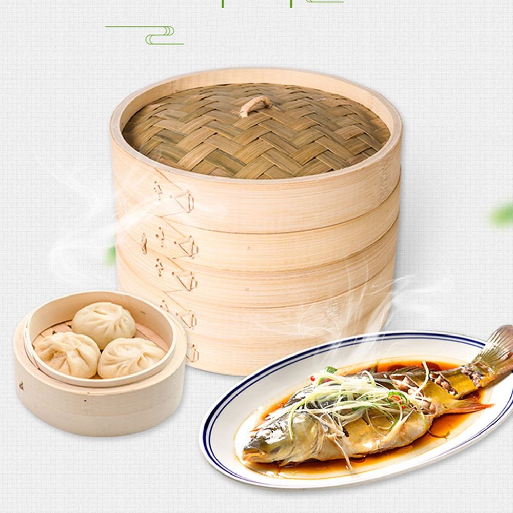 Bao Steamer Bamboo - ซึ้งนึ่งอาหารจีน ซึ้งนึ่งไม้ไผ่มีฝาปิด สำหรับนึ่งซาลาเปา เกี๊ยว อาหารว่าง ผัก