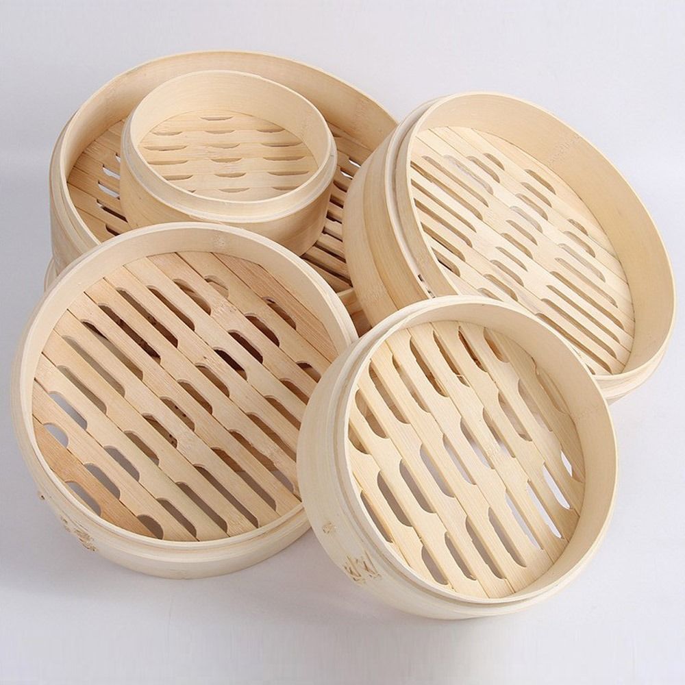 Bao Steamer Bamboo - ตะกร้านึ่งไม้ไผ่พร้อมฝาปิด ตะกร้านึ่งเกี๊ยว ตะกร้านึ่งจีน เรือกลไฟไม้ไผ่สําหรับทําอาหาร Bao Buns